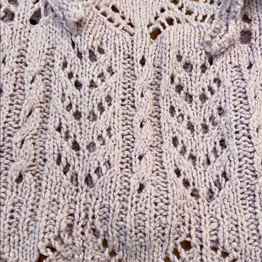 ♥️ 3 X HOST PICK ♥️ FREE PEOPLE lilac crochet knit ruffle cropped cardigan M - Picture 8 of 8